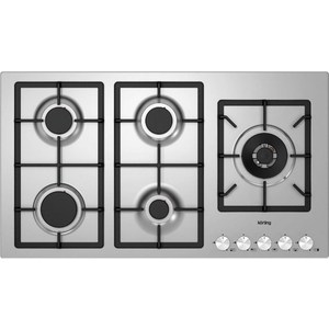 Встраиваемые газовые панели Korting Crystal, Газовая варочная панель 90 см, 5 высокоэффективных конфорок, WOK- сверхмощная конфорка с тройным рядом пламени, автоматический электроподжиг, газ-контроль каждой конфорки, передние металлические переключат