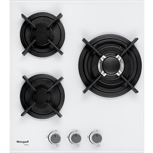 Встраиваемые газовые панели Weissgauff Газ, 45x51 см, газовая, закаленное стекло, независимая, электроподжиг, газ-контроль, чугунные решетки, в комплекте - подставка WOK, белая