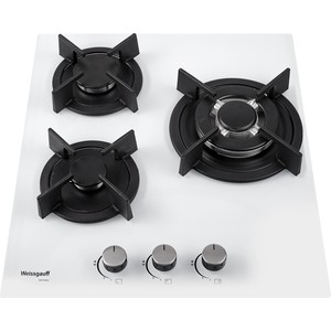 Встраиваемые газовые панели Weissgauff Газ, 45x51 см, газовая, закаленное стекло, независимая, электроподжиг, газ-контроль, чугунные решетки, в комплекте - подставка WOK, белая