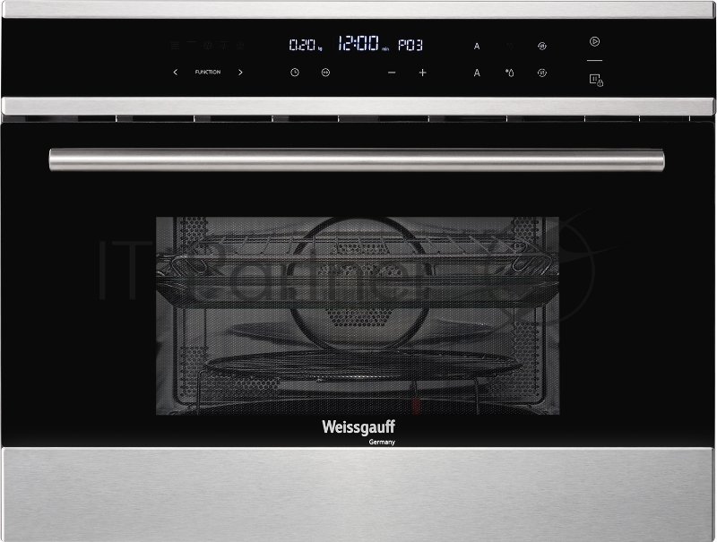 Встраиваемые электрические духовки 60 см Weissgauff Духовой шкаф компактный с СВЧ, 45х59.5х55 см, 44 л, сенсорное управление, 7 режимов приготовления, 13-ти программное Автоменю, гриль, конвекция, черное стекло+нержавеющая сталь