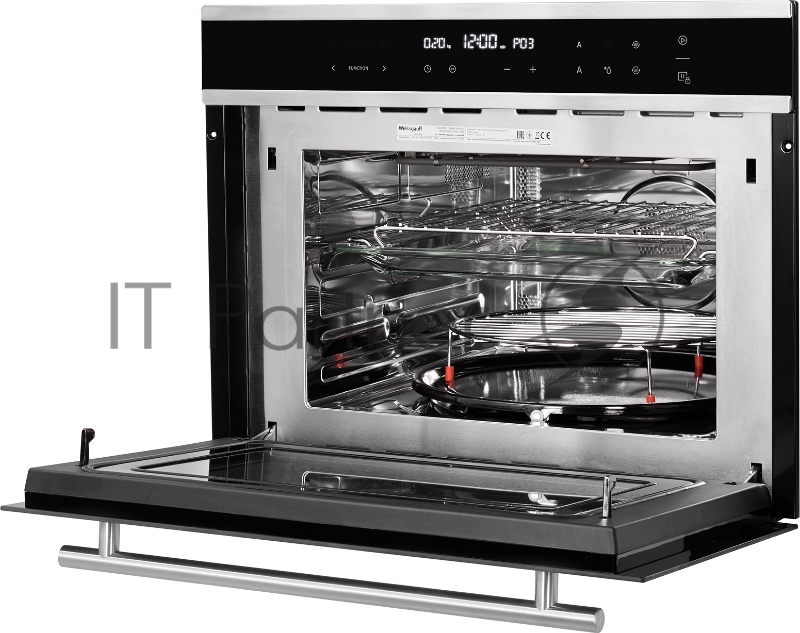 Встраиваемые электрические духовки 60 см Weissgauff Духовой шкаф компактный с СВЧ, 45х59.5х55 см, 44 л, сенсорное управление, 7 режимов приготовления, 13-ти программное Автоменю, гриль, конвекция, черное стекло+нержавеющая сталь