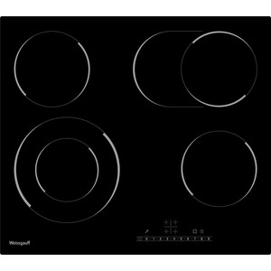 Встраиваемые электрические панели Weissgauff 60 см, стеклокерамика Vitro Ceramic Glass, сенсорное+слайдерное управление, 1 конфорка с двойной зоной нагрева, 1 конфорка с овальной зоной нагрева, автоотключение, индикация степени нагрева, таймер, блоки