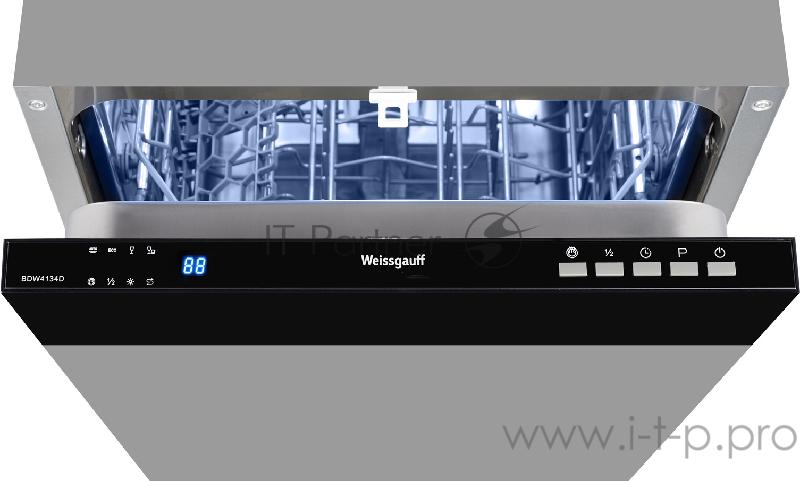 Встраиваемые посудомоечная машина Weissgauff BDW 4134D, ширина 45 см, 81.5x44.8x55 см, 10 комплектов, 4 программы:Быстрая, Экономичная, Стекло, Авто, электронное управление, LED индикация и дисплей, 1/2 загрузка, внутренняя подсветка, Индикация налич