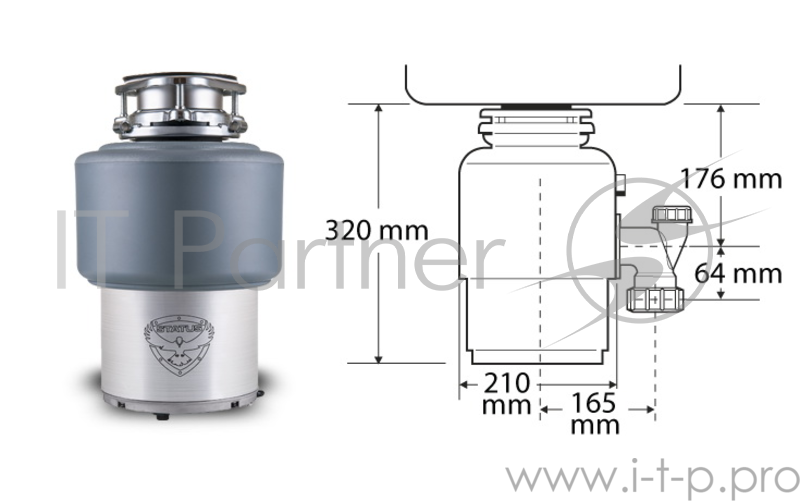 Измельчитель пищевых отходов STATUS PREMIUM 200 560Вт 1480об/мин Ф210мм