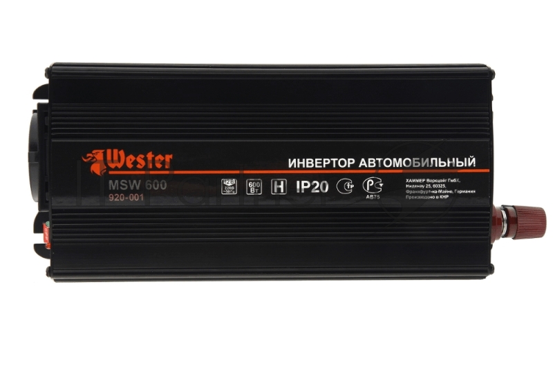 Преобразователь инверторный а/м WESTER MSW600 12-220В+USB 600Вт модифицированная синусоида