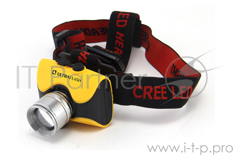 Фонарь ULTRAFLASH E157 налоб аккум 220в желтый cree 3 ватт фокус 3 реж пласт бокс