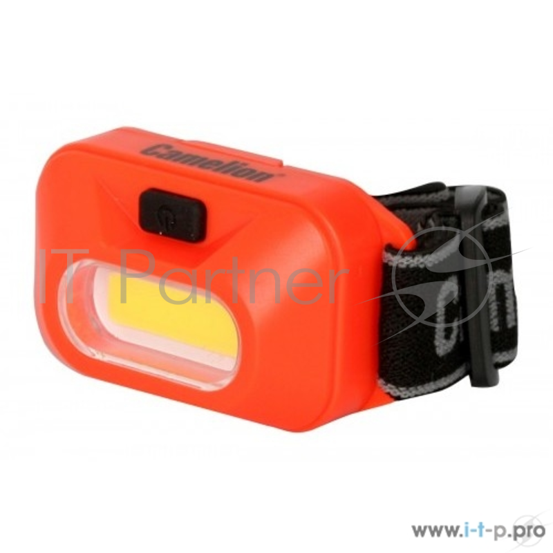 фонарь налобный Camelion LED5381 ( оранж., 1Вт COB LED, 3 реж, 3XAAA, пласт, блист)