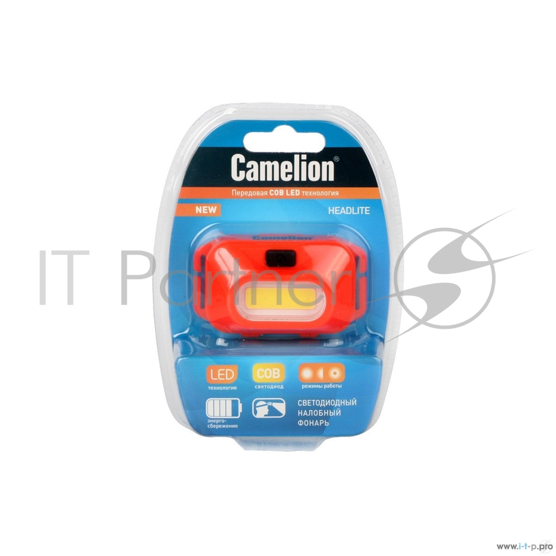 фонарь налобный Camelion LED5381 ( оранж., 1Вт COB LED, 3 реж, 3XAAA, пласт, блист)