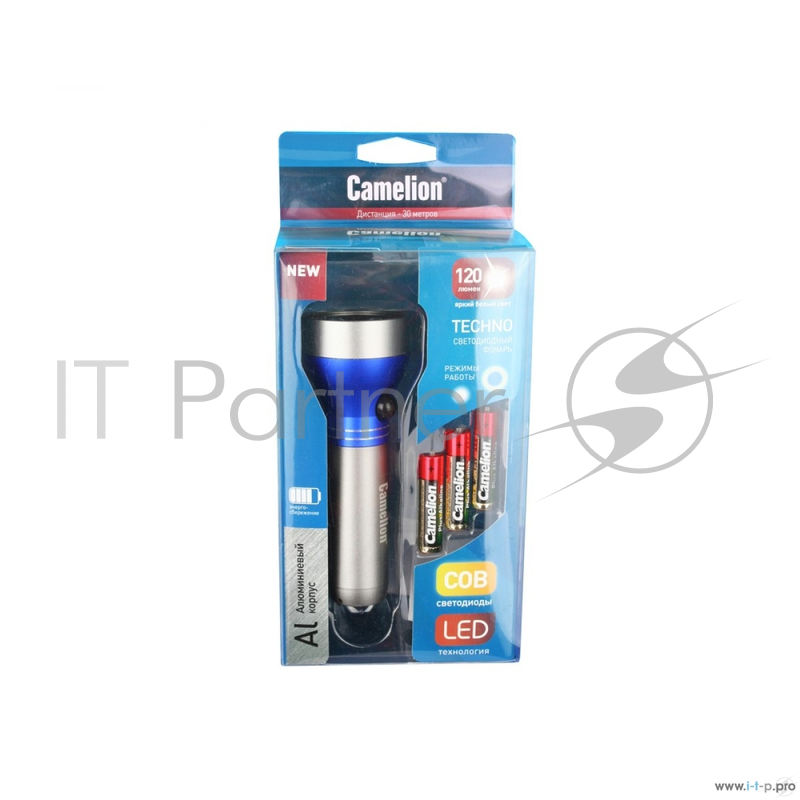 фонарь Camelion LED51518 (титан, LED 3W + 3W COB, 2 реж. 3XLR03 в компл., алюм.,откр. блистер)