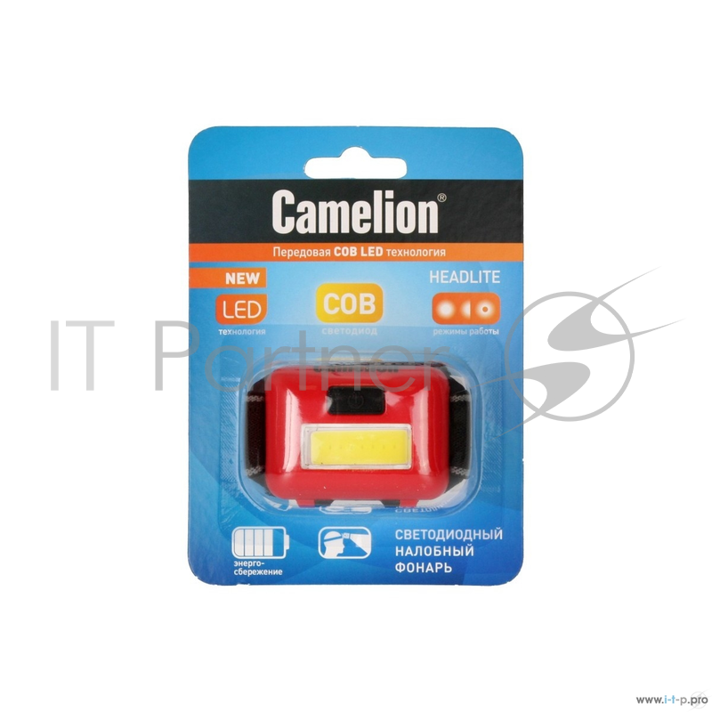 фонарь налобный Camelion LED5357 (красн., 1Вт COB LED, 3 реж, 3XAAA, пласт, блист)