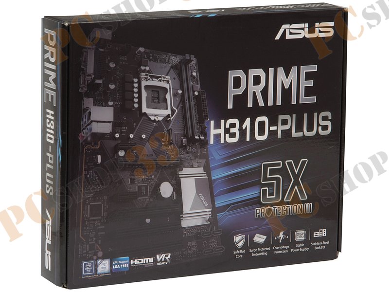 Мат. плата Socket1151 ASUS PRIME H310-PLUS (iH310, 2xDDR4, M.2, SATA III, PCI-E, D-Sub, HDMI, 1Гбит LAN, USB3.1, ATX)