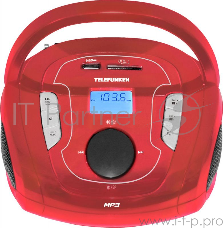 Аудиомагнитола Telefunken TF-SRP3471B красный 3Вт/MP3/FM(dig)/USB/BT/SD