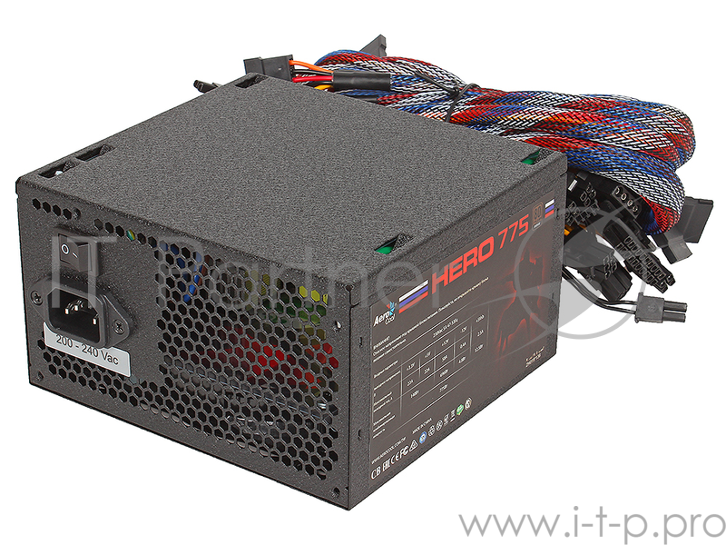 Блок питания Aerocool 775W Retail HERO 775 , ATX v2.3, 80+ Bronze, 12cm red LED fan, Haswell Ready, A.PFC, 4x PCI-E (6+2-Pin), 6x SATA, 4x MOLEX
