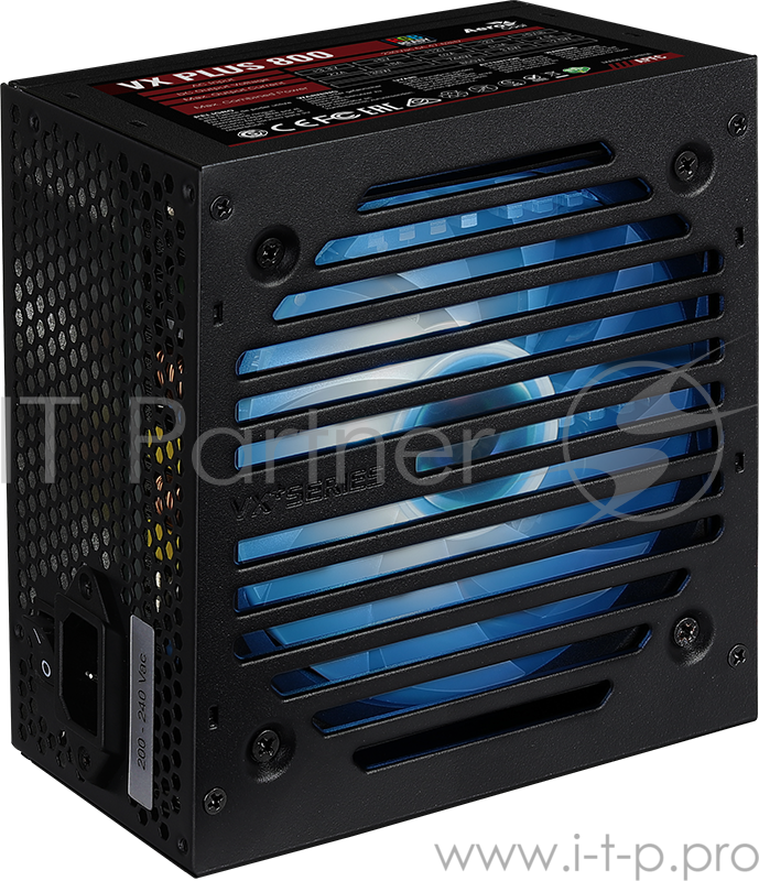 Блок питания Aerocool 800W Retail VX PLUS 800 RGB , подсветка, ATXv2.3 Haswell, fan 12cm, 500mm cable, power cord, PCIe 6+2P x4, SATA x6, PATA x4, FDD