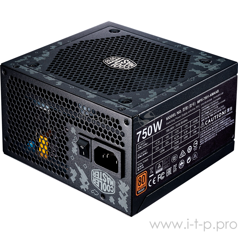 Блок питания 750 Ватт Power Supply Cooler Master MasterWatt 750, ATX, 120mm, 9xSATA, 4xPCI-E(6+2), APFC, 80+ Bronze, ASUS TUF Edition