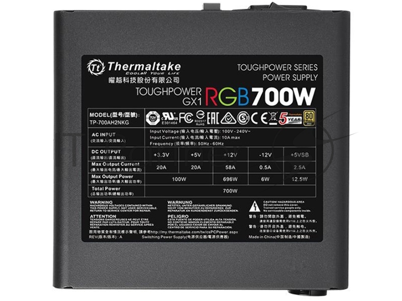 Блок питания Thermaltake Toughpower GX1 RGB 700W (PS-TPD-0700NHFAGE-1) v.2.4,A.PFS,80 Plus Gold,Fan 12 cm,Retail