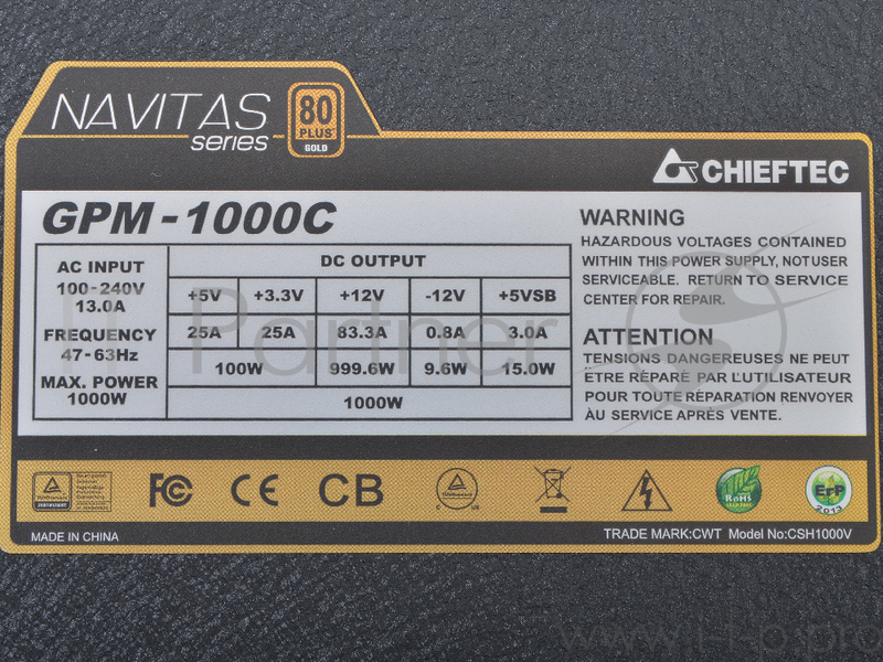 Блок питания Chieftec 1000W RTL GPM-1000C 1000W Navitas CabMan ATX2.3 EPS12