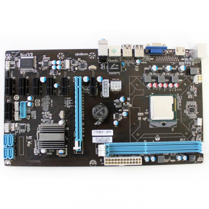 Материнская плата HM65-BTC-COMBO P2 плата для майнинга на 8+ GPU, 1xPCI-Ex16, 7xPCI-Ex1, with Pentium dual core onboard w/o LGA775 cooler, RTL {20}