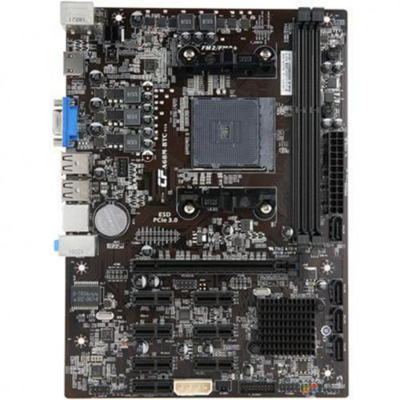 Материнская плата C.A68M-BTC YV14, плата для майнинга на 8+ GPU, 1xPCI-Ex16, 7xPCI-Ex1, Socket FM2/FM2+, 2 DDR3 ,RTL(10)