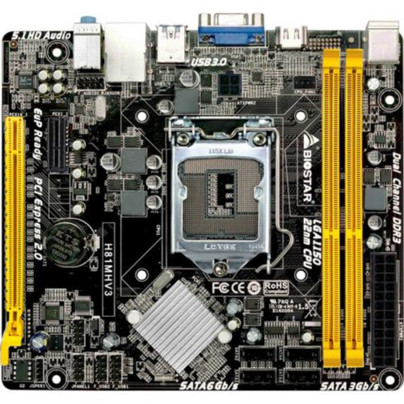 Материнская плата H81MHV3, Socket 1150, Intel H81, 2xDDR3-1600, 1xPCI-Ex16, 1xPCI-E, 2xSATA3, 2xSATA2, HDMI+D-SUB, 6CH, 2xUSB3, 4xUSB2, mATX, RTL {20}