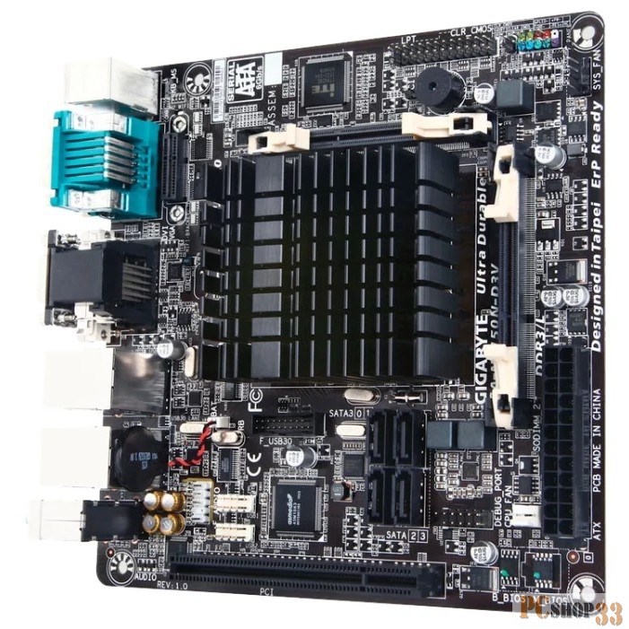 Материнская плата GA-N3150N-D3V, Intel® Quad-Core Celeron®N3150 (1.6 GHz), 2xDDR3-1600 SO-DIMM, D-SUB+DVI-D, 1xPCI, 4xSATA3, 1xM.2, 8 Ch Audio, 2xGLan, (2+4)xUSB2.0, (2+2)xUSB3.0, 2xCOM, 2xPS/2, Mini-ITX, OEM