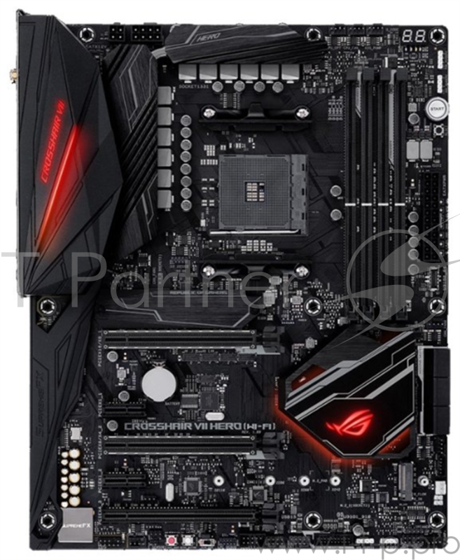 Материнская плата ROG CROSSHAIR VII HERO (WI-FI) материнская плата форм-фактора ATX сокет AM4 чипсет AMD X370 4 слота DDR4 DIMM, 2133-3200 МГц поддержка SLI/CrossFireX разъемы SATA: 6 Гбит/с - 8