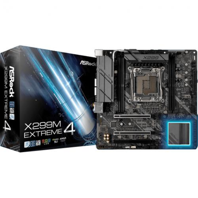Материнская плата X299M EXTREME4, Socket 2066, Intel®X299, 4xDDR4-2666, 3xPCI-Ex16, 8xSATA3(RAID 0/1/5/10), 2xM.2, 8 Ch Audio, 2xGLan, (4+4)xUSB2.0, (5+2)xUSB3.1, 1xUSB3.1 Type-C™, 1xPS/2, mATX, RTL, {10}