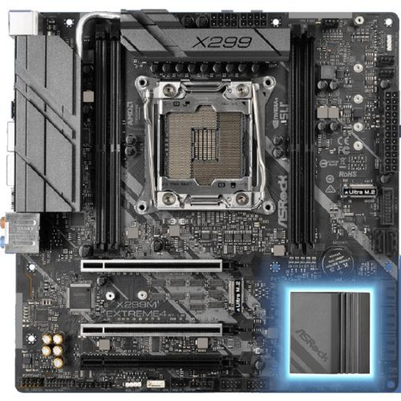 Материнская плата X299M EXTREME4, Socket 2066, Intel®X299, 4xDDR4-2666, 3xPCI-Ex16, 8xSATA3(RAID 0/1/5/10), 2xM.2, 8 Ch Audio, 2xGLan, (4+4)xUSB2.0, (5+2)xUSB3.1, 1xUSB3.1 Type-C™, 1xPS/2, mATX, RTL, {10}
