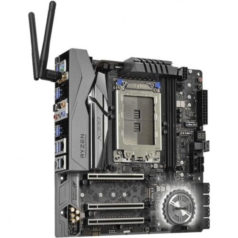 Материнская карта X399M TAICHI, Socket TR4, AMD X399, 4xDDR4-2667, 3xPCI-Ex16, 1xPCI-Ex1, 8xSATA3(RAID 0/1/5/10), 3xM.2, 1xU.2, 8 Ch Audio, 2xGLan, WiFi 802.11ac, (0+4)xUSB2.0, (9+4)xUSB3.1, 1xUSB3.1, 1xPS/2, mATX, RTL, {10}