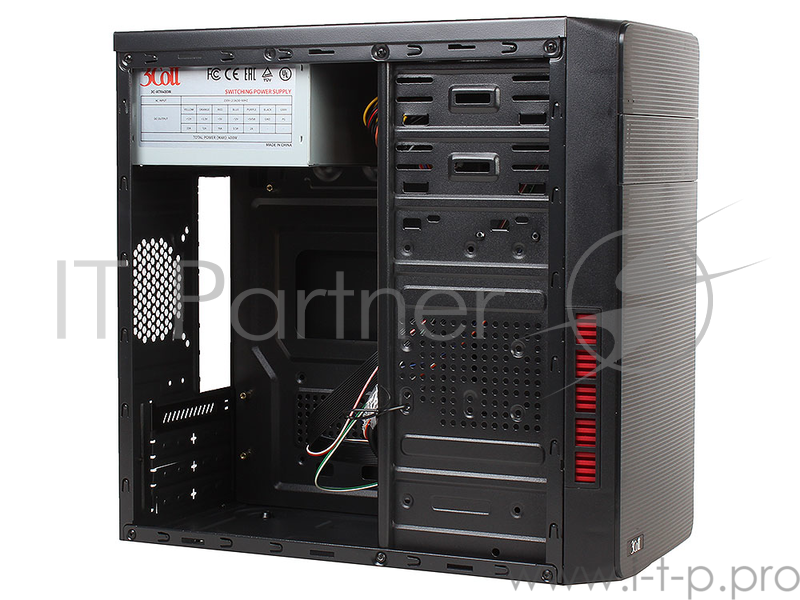 Корпус 3Cott 3C-MATX-R831, Black, mATX, блок питания 400 Вт, выходы USB 2.0x2, Audio+Mic, материал шасси класса A, SPCC толщиной 0.5mm