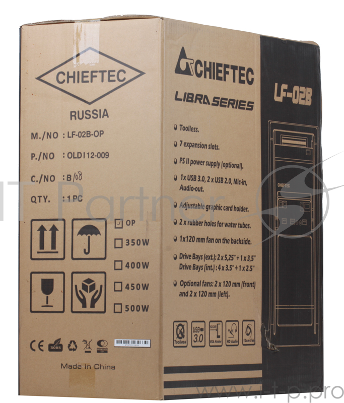Корпус Chieftec LF-02B ATX Gaming Tower, без БП, сталь 0,6 мм, 1* USB 3.0 , 2* USB 2.0, 1* 12см вент.