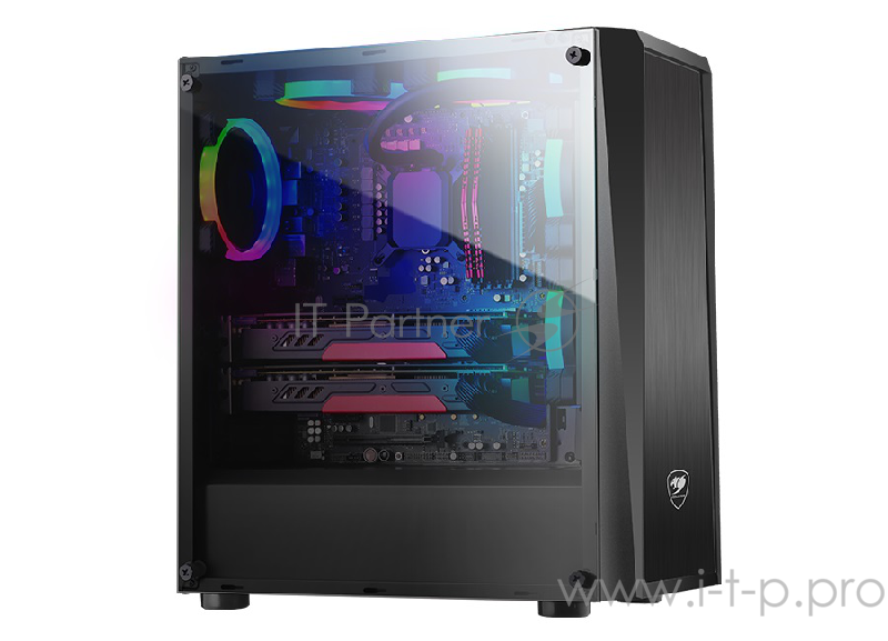 Корпус Cougar MX340, без БП, большое боковое окно из закалённого стекла, чёрный, ATX