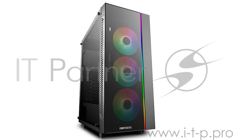 Корпус Deepcool MATREXX 55 без БП, большое боковое окно, 3xRGB LED 120мм ветилятора спереди, RGB LED спереди, черный, ATX