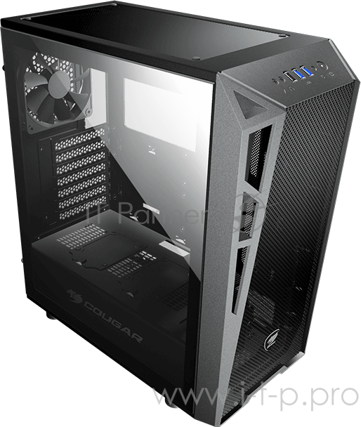 Корпус Cougar Turret Mesh, без БП, большое боковое окно из закалённого стекла, чёрный, ATX