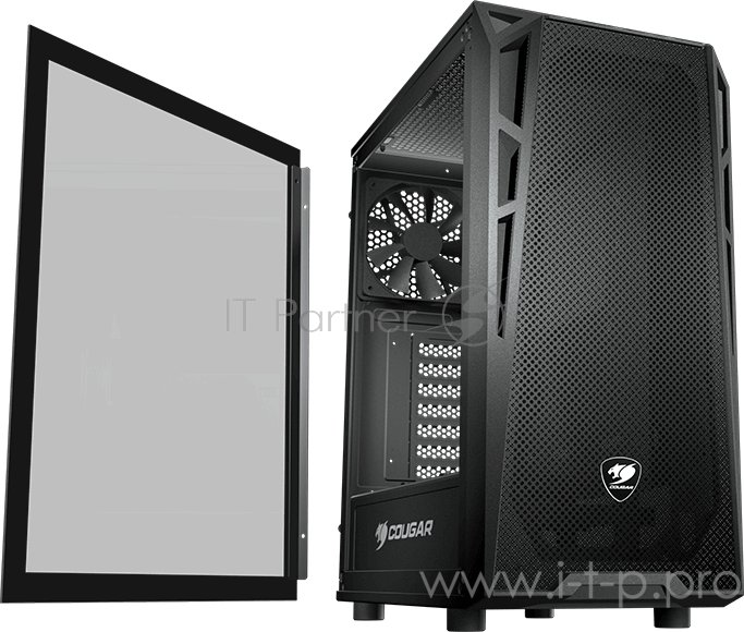 Корпус Cougar Turret Mesh, без БП, большое боковое окно из закалённого стекла, чёрный, ATX
