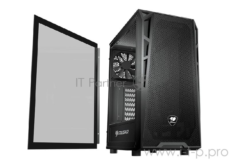 Корпус Cougar Turret Mesh, без БП, большое боковое окно из закалённого стекла, чёрный, ATX
