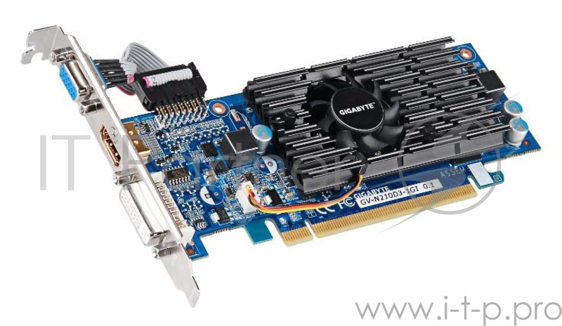 Видеокарта Gigabyte PCI-E GV-N210D3-1GI nVidia GeForce 210 1024Mb 64bit DDR3 590/1200 DVIx1/HDMIx1/CRTx1/HDCP Ret low profile