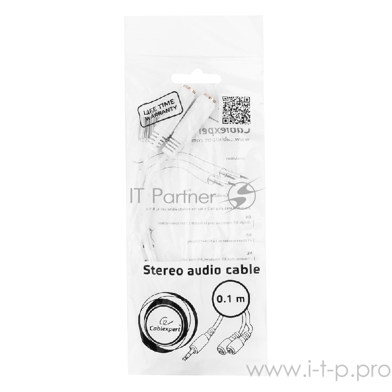 Кабель-переходник аудио 3.5мм стерео-> 2x3.5мм (F) Gembird Cablexpert CCA-415W (0.1м)