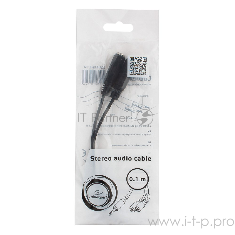 Кабель-переходник аудио 3.5мм стерео-> 2x3.5мм (F) Gembird Cablexpert CCA-415-0.1M (0.1м)