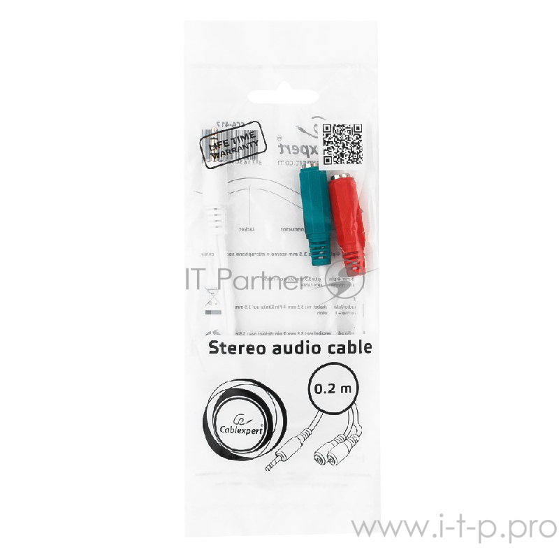 Кабель-переходник аудио 3.5мм стерео-> 2x3.5мм (F) Gembird Cablexpert CCA-417W (0.2м)