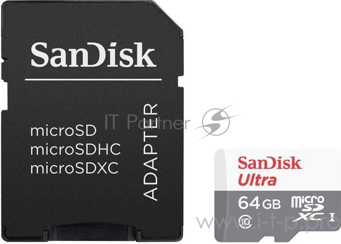Карта памяти 64ГБ SanDisk Ultra SDSQUNS-064G-GN6TA microSD XC UHS-I + адаптер
