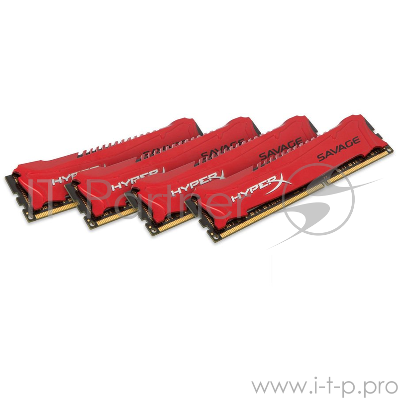 Модуль памяти DIMM DDR3 (1866) 32Gb Kingston HyperX Savage HX318C9SRK4/32, CL9, красный радиатор, комплект 4 шт. по 8Gb, RTL