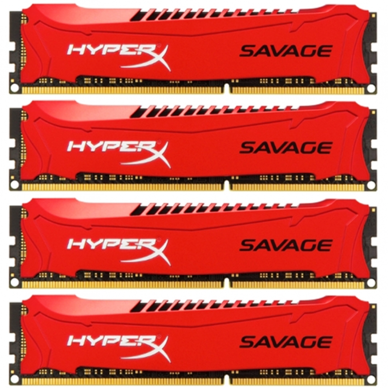 Модуль памяти DIMM DDR3 (1866) 32Gb Kingston HyperX Savage HX318C9SRK4/32, CL9, красный радиатор, комплект 4 шт. по 8Gb, RTL
