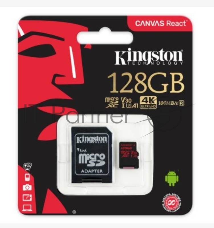 Карта памяти 128ГБ Kingston SDCR/128GB microSD XC UHS-I + адаптер
