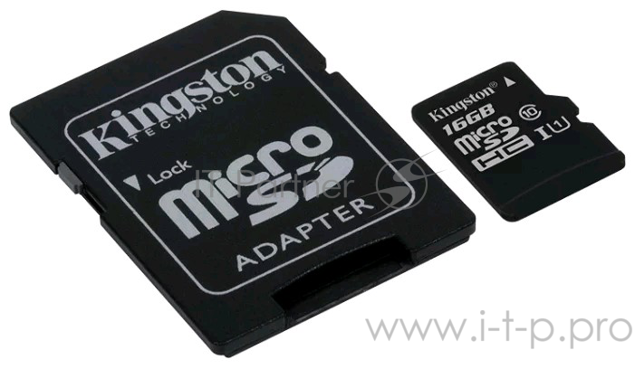 Карта памяти 16ГБ Kingston SDCS/16GB microSD HC UHS-I + адаптер