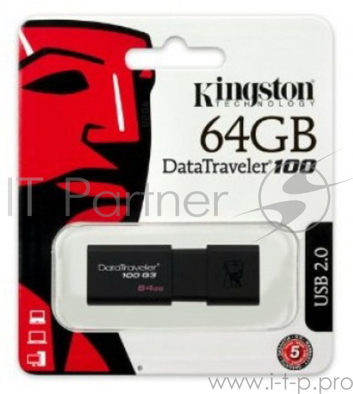 Накопитель USB flash 64ГБ Kingston DataTraveler 100 G3 DT100G3/64GB (USB3.0)