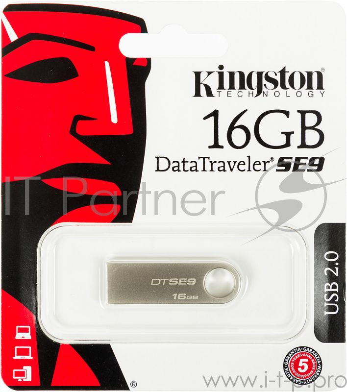 Накопитель USB flash 16ГБ Kingston DataTraveler SE9 DTSE9H/16GB, серебр. (USB2.0)
