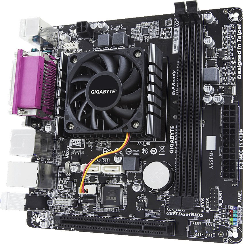 Мат. плата GIGABYTE GA-E3000N (E2-3000-1.650ГГц, 2xDDR3, SATA III, D-Sub, HDMI, 1Гбит LAN, USB3.1, mini-ITX)