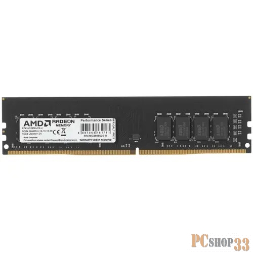 Модуль памяти 16GB AMD Radeon™ DDR4 2666 DIMM R7 Performance Series Black R7416G2606U2S-U Non-ECC, CL16, 1.2V, RTL
