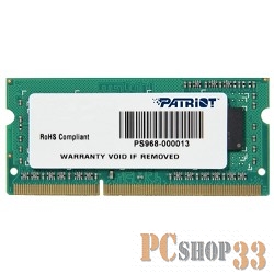 Модуль памяти DDR3 4Gb 1333MHz Patriot PSD34G133381S RTL PC3-10600 CL9 SO-DIMM 204-pin 1.5В